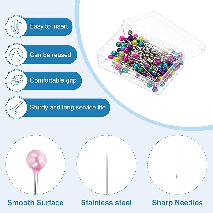 PATIKIL Sewing Pins, 200 Pcs 1.5 Inch Straight Pin with Plastic Pearlized Ball Head for Fabric, Decorative, Jewelry DIY, Craft and Sewing Project, Multicolor