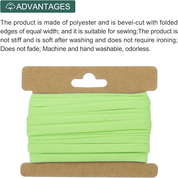 MECCANIXITY 1/4 Inch Double Fold Bias Tape Continuous Bulk Cotton Bias Tape for Sewing Seaming Quilting Hemming Binding Crafts (Green 6 Yards)