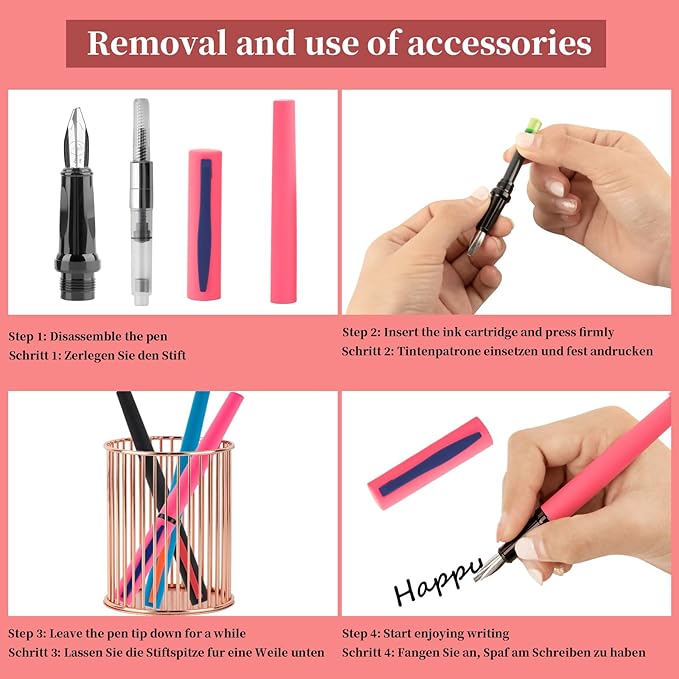 Calligraphy Pen Set,Fountain Pens with 7 Different Replaceable Nibs with 60 Ink Cartridges(12 Colors),Calligraphy Set for Beginner Writing Drawing