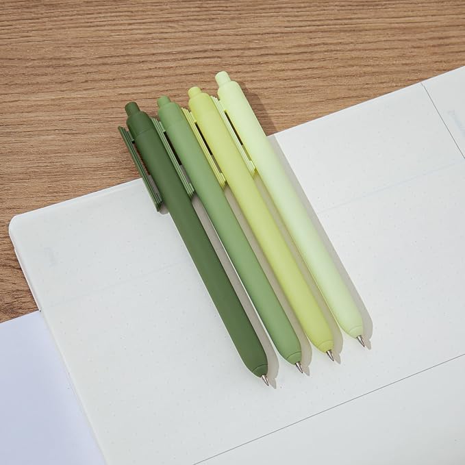 Y YOMA 4 Pcs Fine Point 0.5mm Gel Pen Black Ink Retractable Ballpoint Pen Smooth Writing Quick Dry Gel Pens Cute Aesthetic Pen Pastel Refillable Pen for School Home Office Supplies, Leaf Green