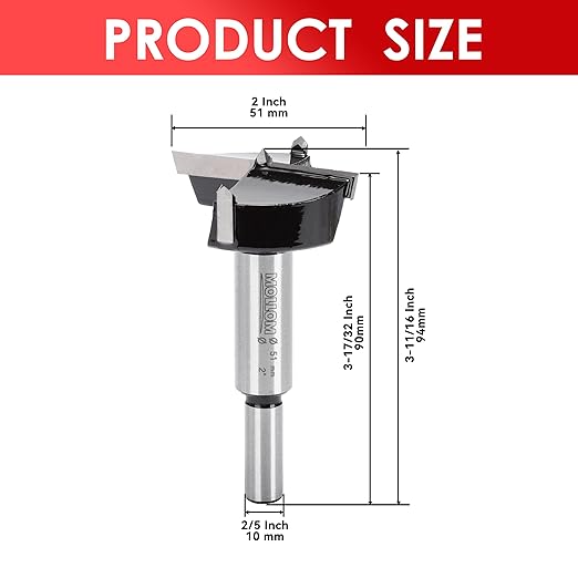 Mollom 2" (51mm) Forstner Drill Bit for Precise Woodworking with Durable YG8 Carbide Thickness of 2.0mm,This Hinge Cutter Tool is Ideal for Hard Wood, Plastic, Plywood