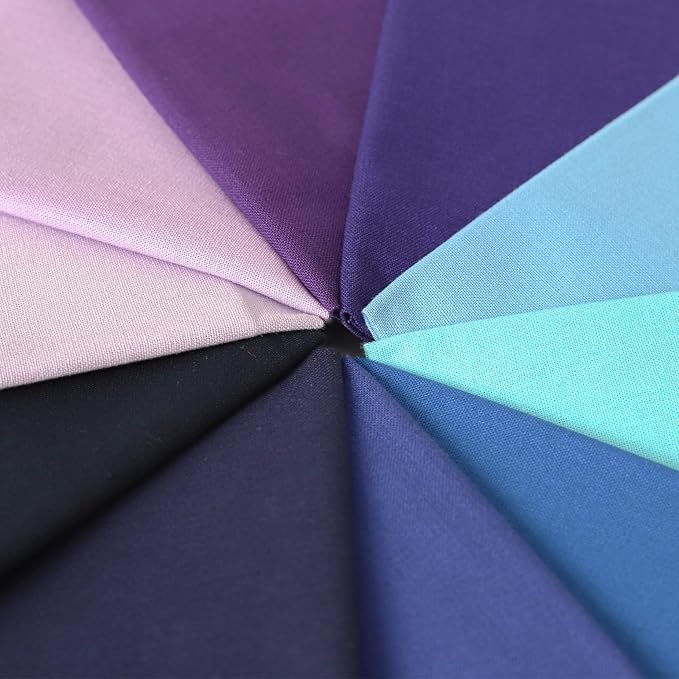 18 * 21inch Cotton Fabric Premium,11 Options Solids, 10PCS Solid Precut Fabric Pure Quilting Fat Quarter Bundles Patchwork for Sewing DIY Craft (Purple-Blue)