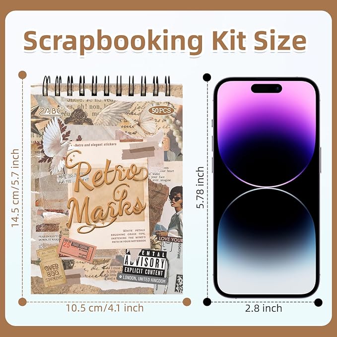 Uideyvi Retro Series Sticker Scrapbooking Supplies for Junk Journal, 25 Sheets Washi Stickers and 25 Sheets PET Stickers(TZ-010-001)