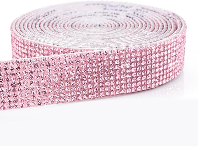 Novani Self Adhesive Rhinestone Ribbon, 0.78 Inch Wide 3 Yards 1 Roll, Pink Crystal Diamond Bling Strips for DIY Crafts,Home Decor,Glitter Glass Rhinestones Tape for Crafting,Car Decoration