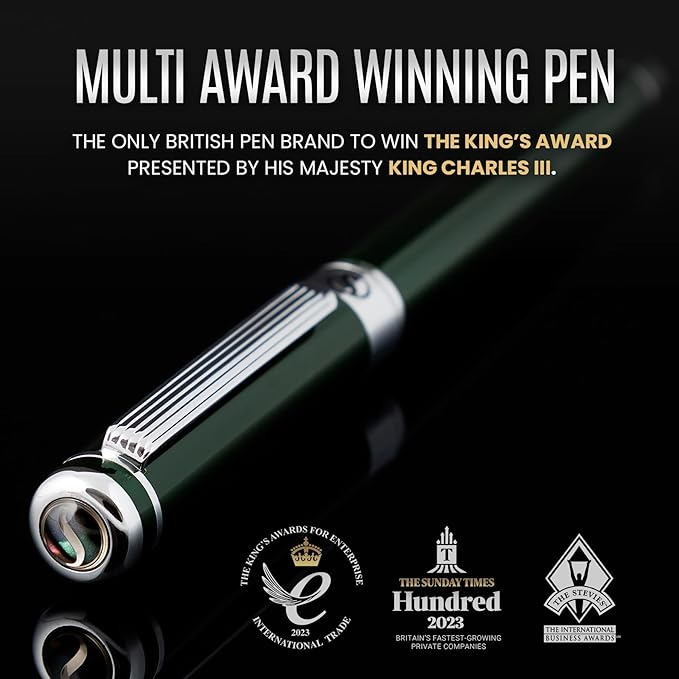 Scriveiner Personalized British Racing Green Fountain Pen - Stunning Green Lacquer Luxury Pen w/Chrome Finish, German Schmidt Nib (Medium), Best Engraved Pen Gift Set for Men & Women, Name Engraving