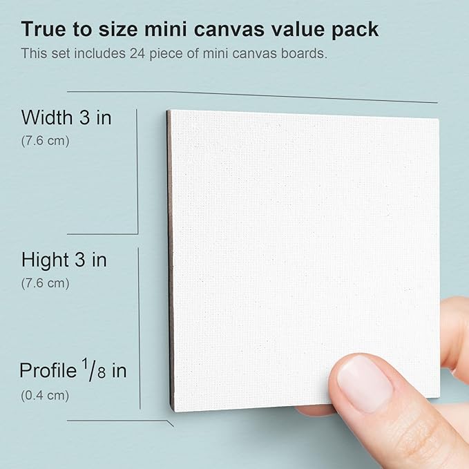 AUREUO Mini Magnetic Canvas Panel 3x3 Inch / 24 Pack - Small Square Flat Canvas Board with Magnet Back Art Gift Set Bulk Pack Tiny Thin Canvases for Christmas Painting & Craft