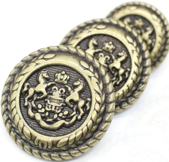 Bronze Metal Shank Buttons - 12 Pcs - 3 Size Options - Twin Horse Round Metal Shank Buttons for Men Women Blazer Coat Uniform Shirt Suit and Jacket Sewing Craft DIY N16801
