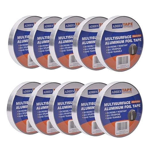 ADHES Foil Tape Aluminum Tape Heat Resistant Tape, Withstand from 80°C to 100°C, 10 Rolls x 0.78 Inch x 55 Yards, Metal Duct Tape for HVAC, Repair Sealing and Insulation, Total 360 Yards