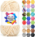 Velvet Chenille Yarn for Crocheting Beige Velvet Yarn Fluffy Plush Thick Bulky Chunky Chenille Velvet Soft Baby Blanket Yarn for Crocheting Hand Knitting 100g-Beige