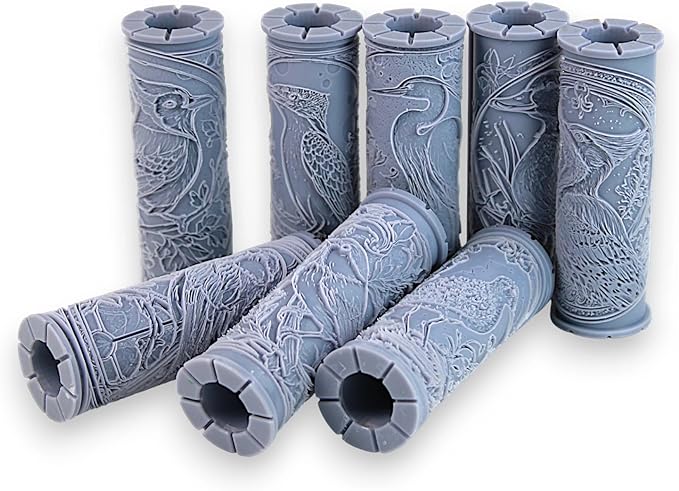 Ultimate Bird 8-Set Clay Texture Rollers (4") - Bird Set #02 - Embossing Pattern Rollers for Polymer & Ceramic Clay, Pottery & Crafts