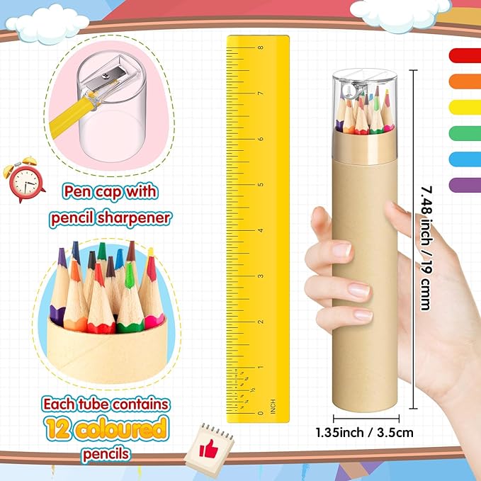 24 Pack Colored Pencils Bulk with Sharpener, Colored Pencils Set, 12 Assorted Color Pre-sharpened Travel Portable Pencil Gift for Christmas Holiday Party Favor