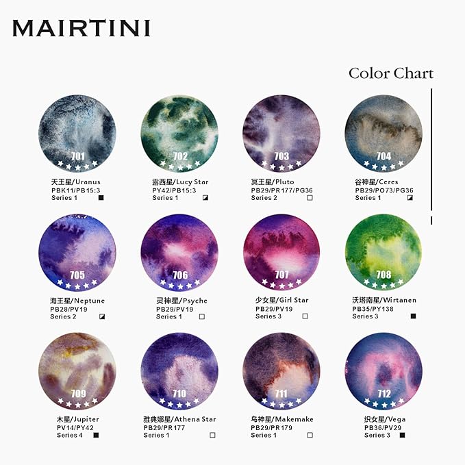 Mairtini Artists' Layered Granulating Watercolor 12 Colors Set 5ml