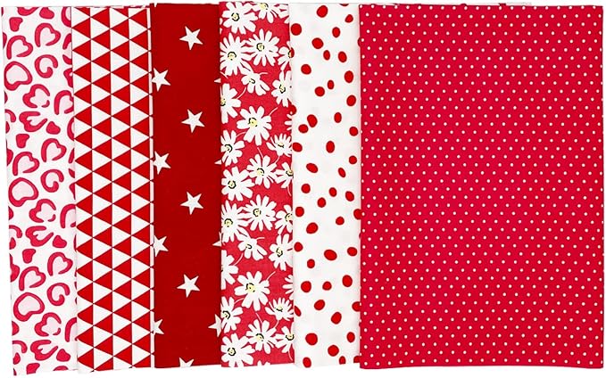 6Pcs Cotton Fabric Squares 20x20 Inch (50x50cm) Pre-Cut Quilt Squares Sheets Patterns Craft Cotton Fabric Bundle for Sewing Quilting Patchwork Crafting Home Décor Handwork (Red)