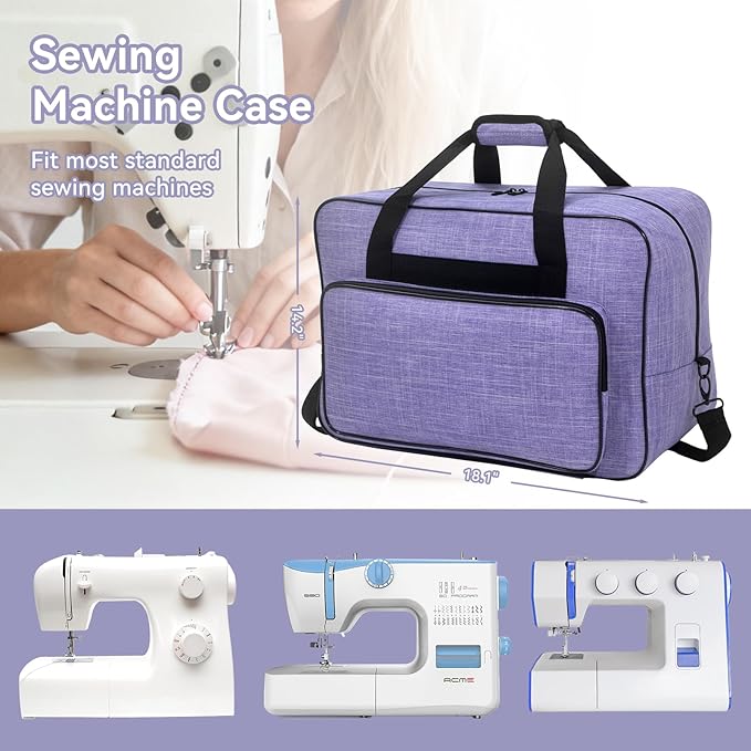 Sewing Machine Carrying Case，Sewing Machine Carrying Case Tote Bag，Universal Tote Storage Bag with Pockets and Handles, Suitable for Most Standard Singer, Janome (PURPLE)
