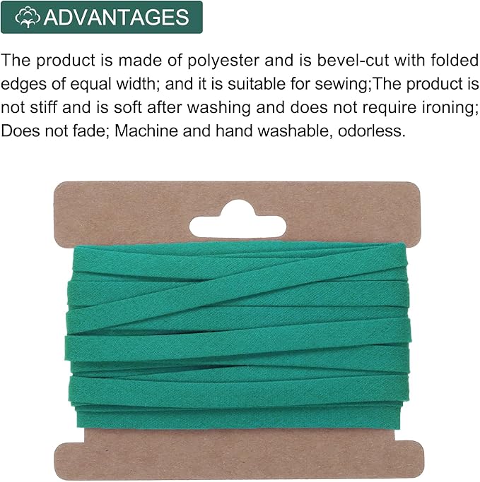 MECCANIXITY 1/4 Inch Double Fold Bias Tape Continuous Bulk Cotton Bias Tape for Sewing Seaming Quilting Hemming Binding Crafts (Dark Green 6 Yards)