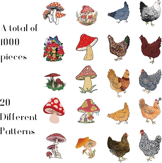1000 Pcs Autumn Cute Hen and Mushrooms Stickers Rolls Funny Chickens and Fantasy Mushroom Stickers in 20 Patterns, Vinyl Decals Roll for Gift Wrapping Scrapbook Journal Decor