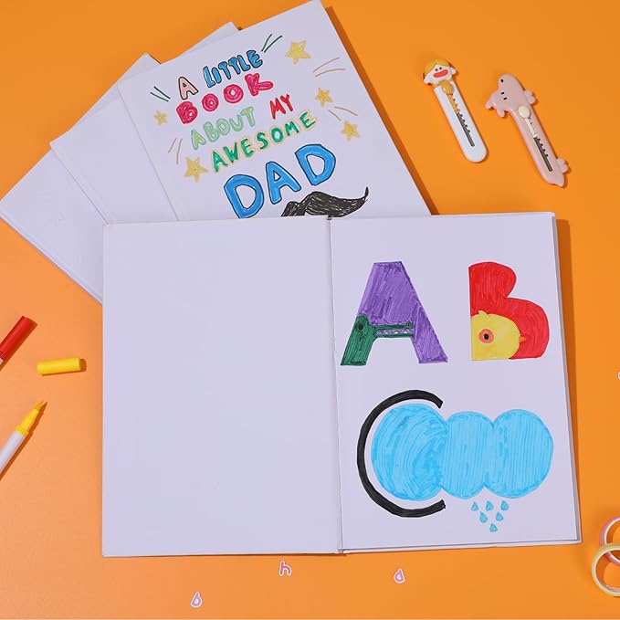 24 Count Blank Hardcover Books for Kids to Write Stories 7x10 inch Hardcover Blank Sketchbooks Journal -Unlined Page Make Your Own Book for DIY, Classroom Christmas Gift (18 Sheets / 36 Pages, White)