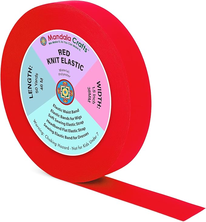 Mandala Crafts Wide 1.5 Inch Red Elastic Bands Spool for Pants Waistbands Sewing and DIY Crafts, 50 YD Stretchy Flat Fabric Strap Knit Elastic Band for Wig