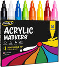 Bandle B. Acrylic Paint Markers – Set of 8 Paint Pens for Art, Fabric, Coloring, and Journaling–Quick-Drying, Waterproof, Non-Toxic, Reversible Chisel-Dot Tip