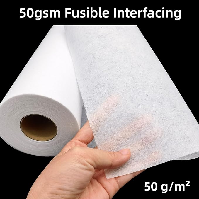 ANXINZENITH Interfacing for Sewing-11.8" x 30.6 Yards,White Iron-On Non-Woven Fabric Stiffener,Suitable for Quilting,Crafts,Clothing,and Home Decor Sewing Materials（50g/㎡）