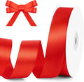 KMER LIFE 1 inch Wide x 50 Yards Red Single Faced Polyester Satin Ribbon, Red Satin Ribbon Perfect for Wedding Decor, Wreath, Crafts, Gift Wrapping & Other Projects (Red)