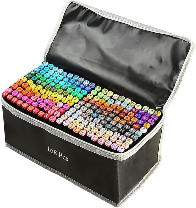 168 Colors Alcohol Markers Artist Drawing Art Dual Tip Markers Perfect for Kids Students Adult(168 Black Shell)