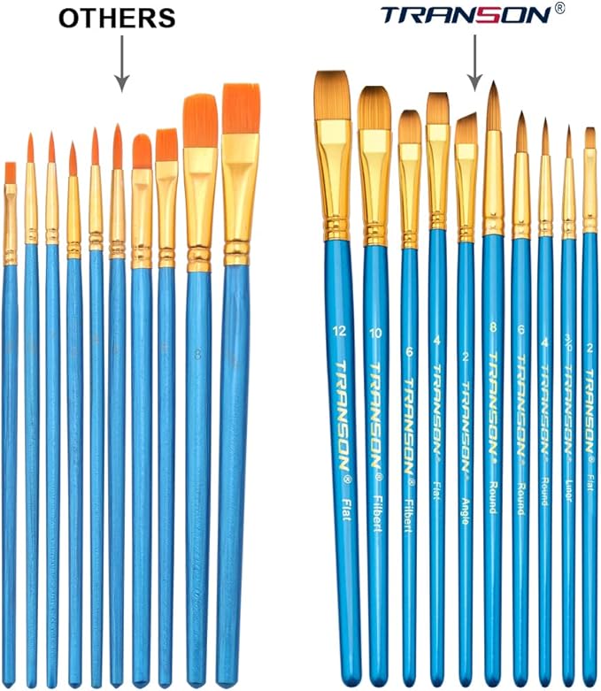 Transon 20pcs Bulk Artist Paint Brush Set for Acrylic Watercolor Gouache Hobby Craft Face Painting