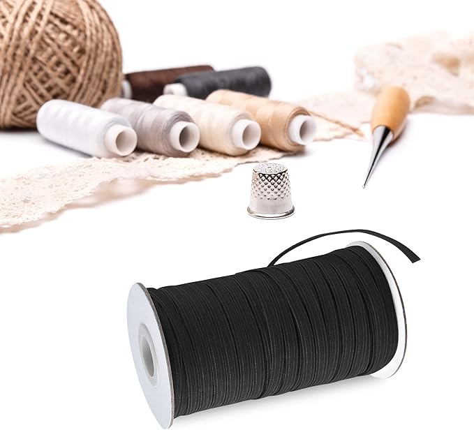 Coopay 100 Yards Length 1/4" Width Elastic Bands Flat Elastic Cord Rope Heavy Stretch Spool Knit for Sewing DIY Projects, Arts & Crafts (Black, 1/4 Inch)