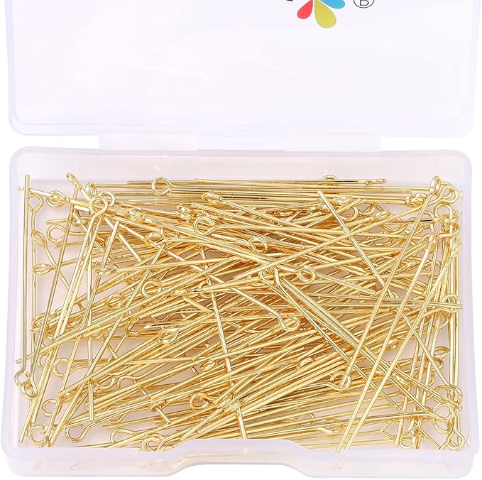 14K Gold Plated Open Eye Pins Non Tarnish 40mm 150pcs for Jewelry Making Findings