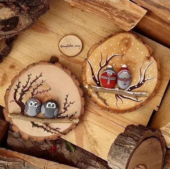 100 Pcs Wood Slices, BetterJonny Round Under 3cm Log Discs Kit with Hole Unfinished Wooden Circles for DIY, Crafts, Wedding, Christmas Decoration