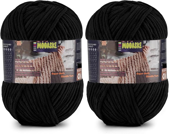 2 Skeins Fluffy Chenille Yarn for Crocheting - Baby Blanket Yarn for Knitting - Velvet Yarn for Amigurumi Crochet, Ultra Soft Yarns Total Weight 400g/14oz, Total Length 480m/524yard