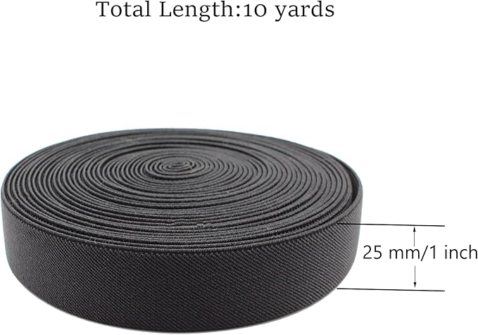 Dortrue 1 Inch 10 Yard Black Sewing Elastic Band Heavy Stretch High Elasticity Elastic Spool for Sewing Pants Waistband, Straps, Craft DIY Projects