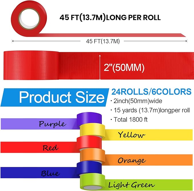 Fainne 24 Rolls Colored Duct Tape Bulk, Duct Tape Heavy Duty Waterproof, Multi Purposes, No Residue, Tear by Hand for Indoor Outdoor Use (Vibrant Color,15 Yards X 2 Inches)