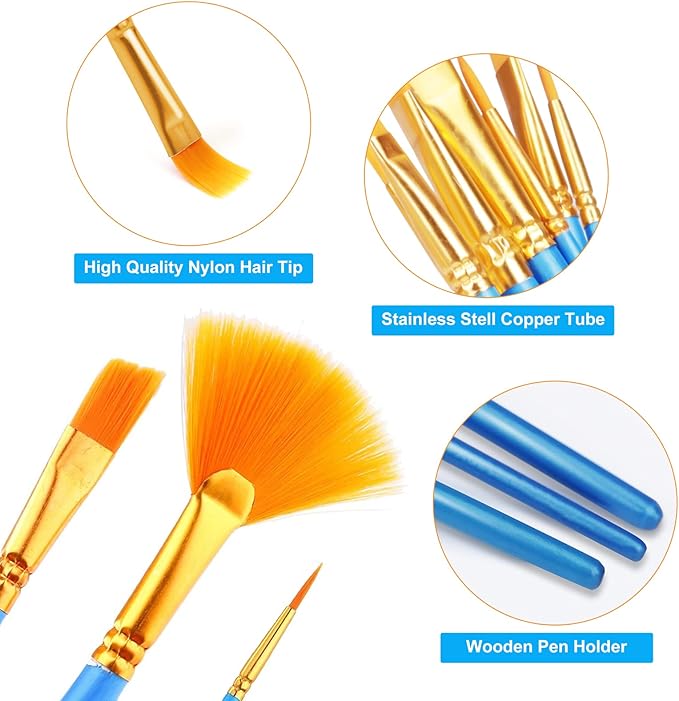 AROIC Acrylic Painting Brush Set, 10 Packs / 120 Pcs, Nylon Brush Head, Suitable for Oil and Watercolor, Perfect Suit of Art Painting, Best Present for Painting Enthusiasts.