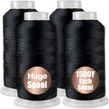 4Pcs Black Nylon Thread for Sewing 210d/3 Upholstery Heavy Duty 4 Cone 1500 Yards Each for Leather, Weave Needle, Serger Overlock Machine, Hair