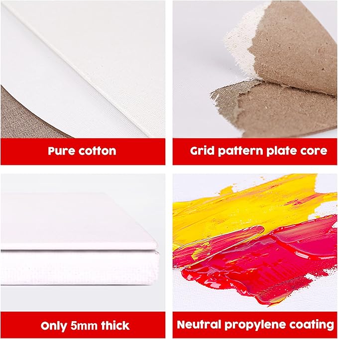 Canvas Board for Painting 12 Pack, 5 x 7 Inch Canvas Panels, Primed White Blank Canvases, 100% Cotton Art Canvas for Acrylic Oil Watercolor Tempera Paints