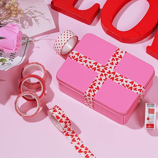 choyaxo 6 Rolls Valentine's Day Washi Tape 0.6" x 16.4ft Love Heart Pattern Masking Tape Great for DIY Journal, Calendar, Gift Wrapping, Wedding