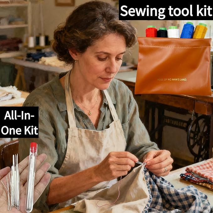 37pcs Sewing Kit Set,5 Size Big Eye Steel Needles for DIY Hand Sewing Tools with Easy Thread Needles,Thimble,Seam Ripper and Leather Bag for Beginners,Household