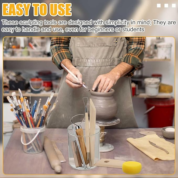 Leriton 320 Pcs Pottery Tool Kit Sculpting Clay Tool Includes Clay Cutting Modeling Trimming with Wooden Handles Carving Kit for Beginners Carving Shaping