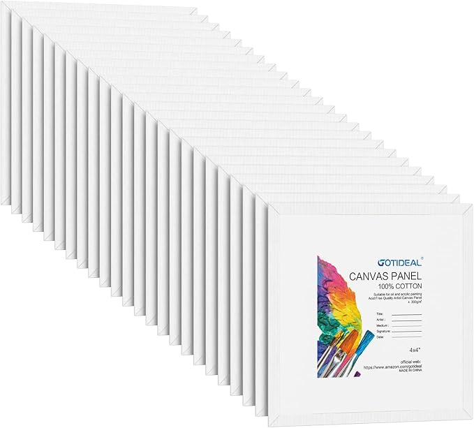 GOTIDEAL Canvases for Painting, 4x4 inch of 24, Professional Primed White Blank Flat Canvas Panels- 100% Cotton Artist Canvas Boards for Acrylics Painting, Oil Watercolor Tempera