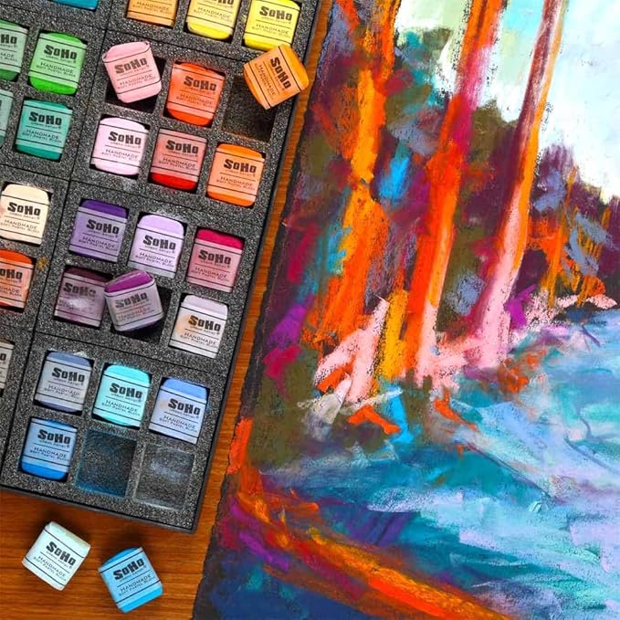 Soho Urban Artist Handmade Soft Pastel Blocks - Black Set of 6 Professional Pastels - Velvety Colors for Toning Paper, Large-Scale Drawings, & Layering - Lightfast and Highly Pigmented