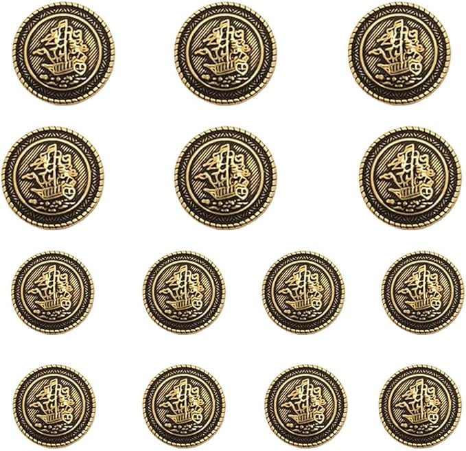 14 Pieces Old Gold Button Vintage Antique Metal Buttons Set 18mm 23mm for Blazers, Suits, Sport Coats, Uniform, Jackets (MBM32)