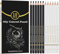 White and Black Color Pencils Drawing Set, 6 pcs White and 6 pcs Black Colored Sketching Pencils for Drawing, Sketching, Shading, Blending for Beginners & Artists