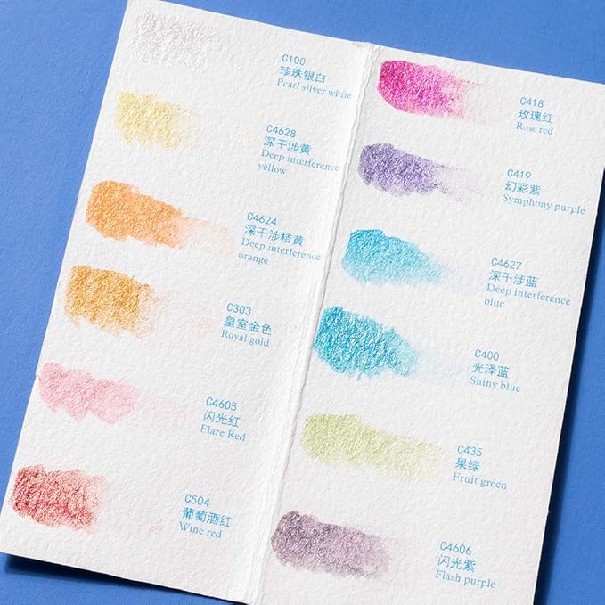 Paul Rubens Watercolor Paint Artist Grade 12 Colors, Metallic Glitter Watercolor Paints Set Solid Cakes with Palette and 100% Cotton Hot Press Watercolor Journal for Artists Painters