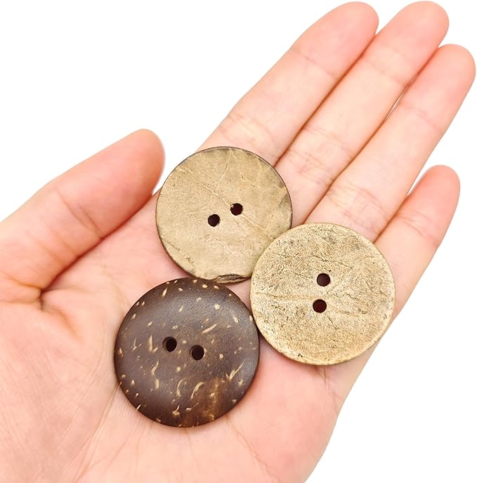 30-Pcs 1-1/4" Big Natural Coconut Shell Buttons | Bulk Brown Wooden Sewing Replacement Buttons for Sewing Crafts Clothes Decorations (30mm)