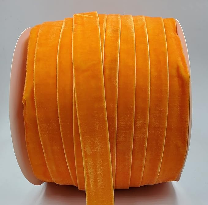 10 Yards Orange Velvet Ribbon Spool (Orange, 1")