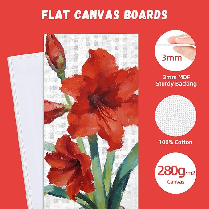 Simetufy Long Canvas Panels 4x12 Inch, 12 Pack – Primed 100% Cotton Flat Canvas Boards for Painting – Acid-Free White Art Surfaces for Oil, Acrylic, Gouache & Tempera