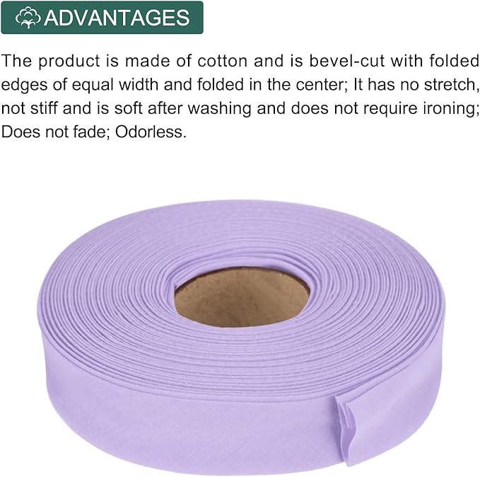 MECCANIXITY 1 Inch Double Fold Bias Tape Polyester Continuous Bulk Bias Tape for Sewing,Seaming Quilting Hemming Binding Crafts (Light Purple 10 Yards)