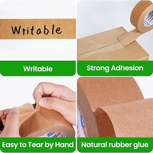 ADHES Heavy Duty Kraft Paper Tape Eco Friendly Packing Tape Writable Non-Coated Surface for Masking, Sealing, and Packaging Use,2” x 43 Yards,72Rolls