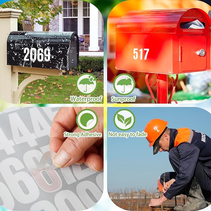 6 Sheets 2 Inch Mailbox Numbers Stickers Vinyl Decals,Self Adhesive Number Waterproof House Address Numbers for Outside Mailbox,Signs,Window,DIY Crafts Making,Door,Car,Home,Business(White)